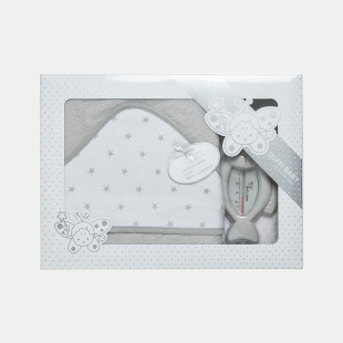 Hooded towel grey stars with thermometer (1x1m)