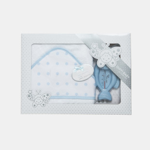 Hooded towel blue dots with thermometer (1x1m)