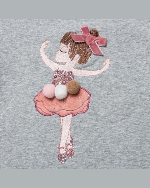 Dress cotton fleece blend with embroidery, pom pon and glitter (12 months-5 years)