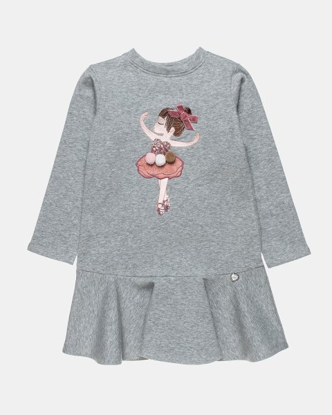 Dress cotton fleece blend with embroidery, pom pon and glitter (12 months-5 years)