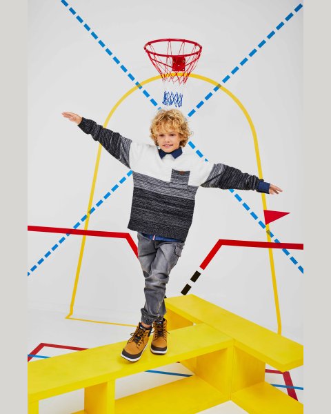 Denim pants with drawstring elastic at waistband (6-16 years)