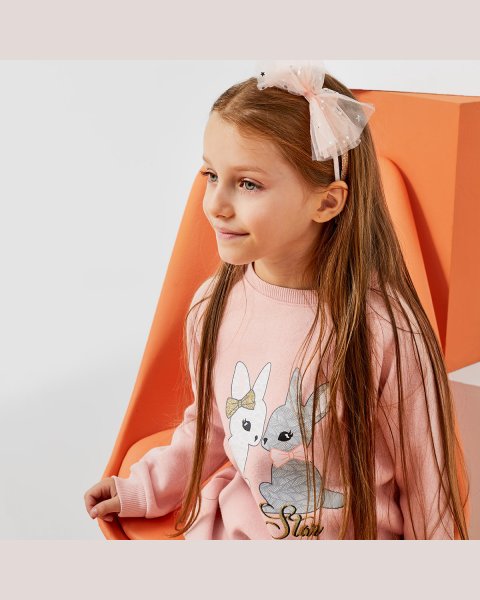 Long sleeve top cotton fleece blend with glitter print detail (12 months-5 years)