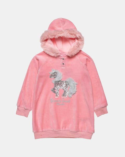 Dress cotton fleece blend velour with sequins and eco fur (18 months-5 years)