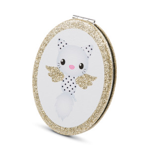 Pocket mirror Nici in gold color with cat angel print