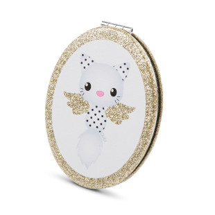 Pocket mirror Nici in gold color with cat angel print