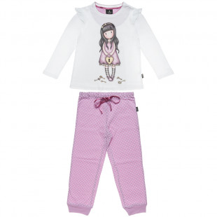 Πυτζάμα Santoro μπλούζα με βολάν στο μανίκι και παντελόνι με πουά μοτίβο (Κορίτσι 6-12 ετών)