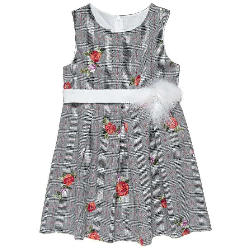 Φόρεμα με κεντητά λουλούδια και ζώνη (6-12 ετών)