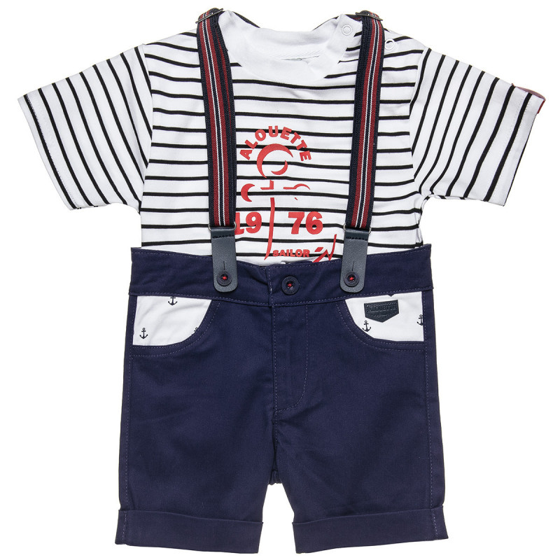 Σετ μπλούζα ριγέ και παντελόνι με αποσπώμενες τιράντες (3 μηνών-3 ετών)