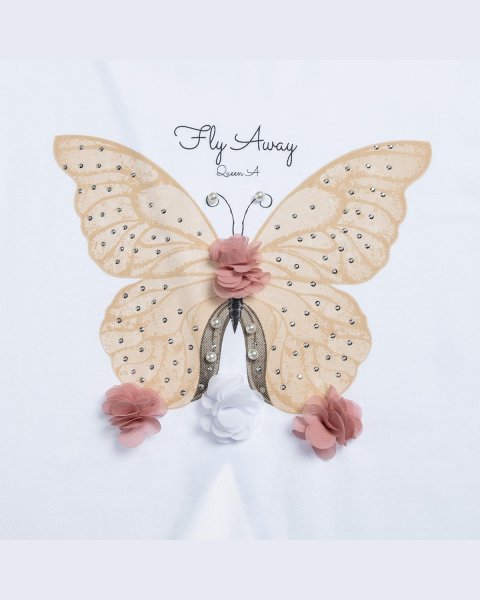 Top with strass, pearls and embossed flowers (6-16 years)