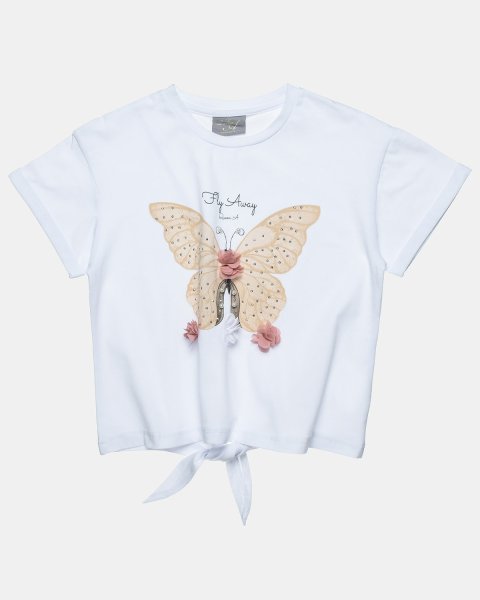Top with strass, pearls and embossed flowers (6-16 years)