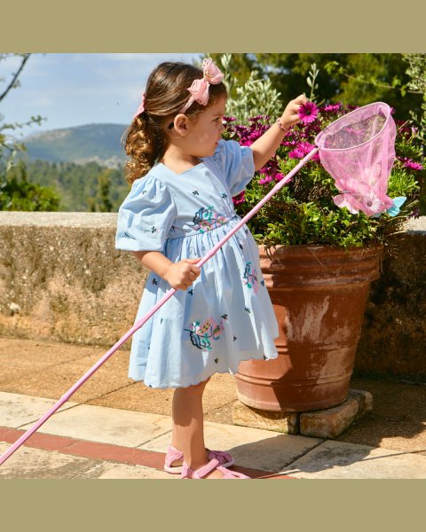 Φόρεμα με κεντήματα και balloon μανίκι (12 μηνών-5 ετών)