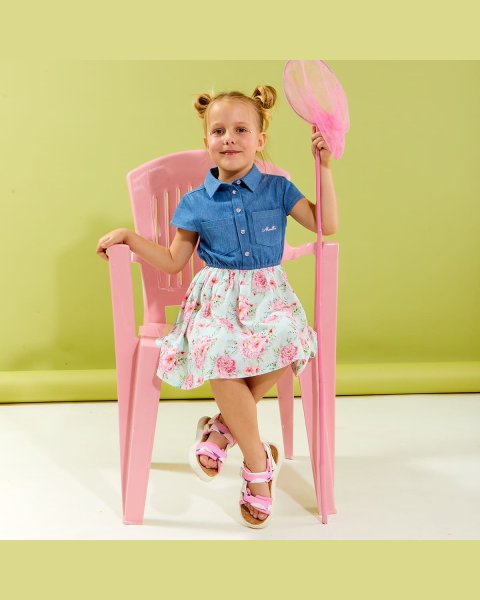 Dress with a combination of fabrics (12 months-5 years)