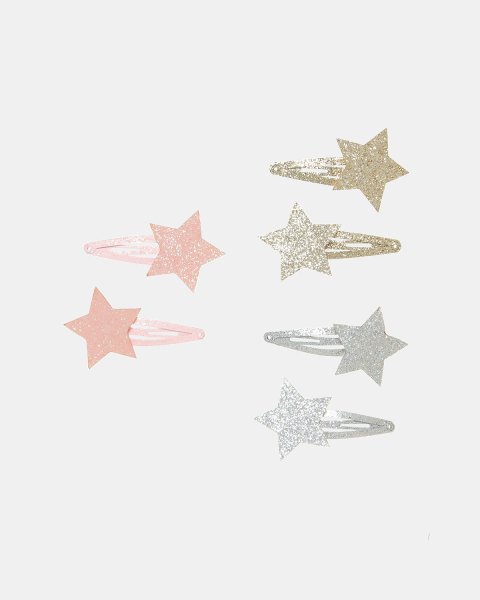 Hair clip stars with glitter - 6pcs set