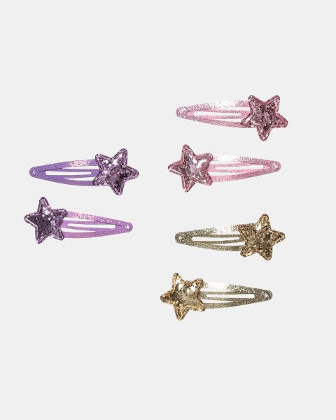 Hair clip stars with glitter - 6pcs set