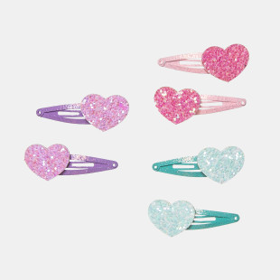 Hair clip hearts with glitter - 6pcs set