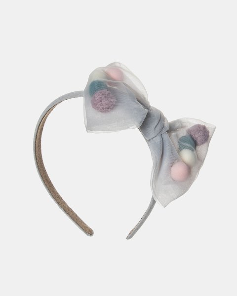 Headband decorated with a bow and pom pon