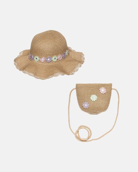 Straw hat floral with hanging purse (2-4 years)