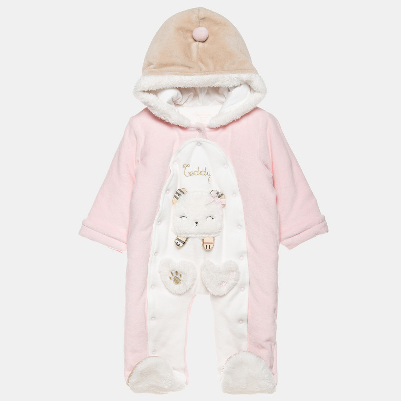 Pramsuit with embroidery and fur details (1-12 months)