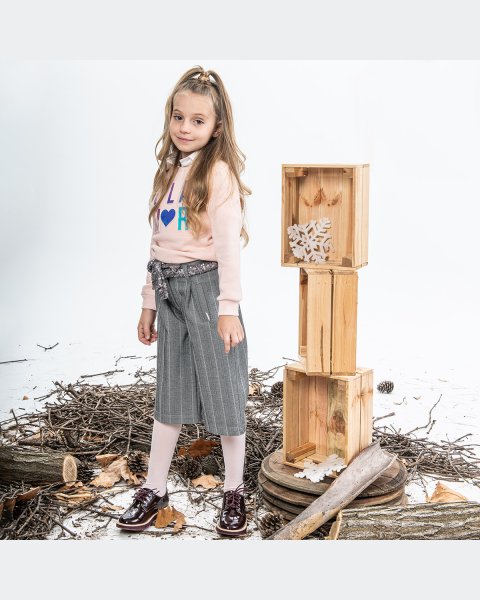 Trousers pied de poule fabric and detachable belt (6-14 years)