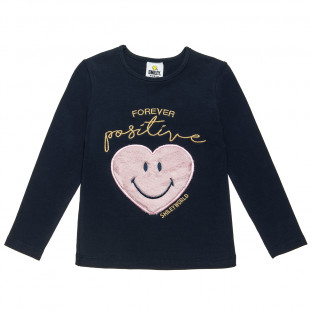 Μπλούζα Smiley με κέντημα και γούνινη καρδιά (4-12 ετών)