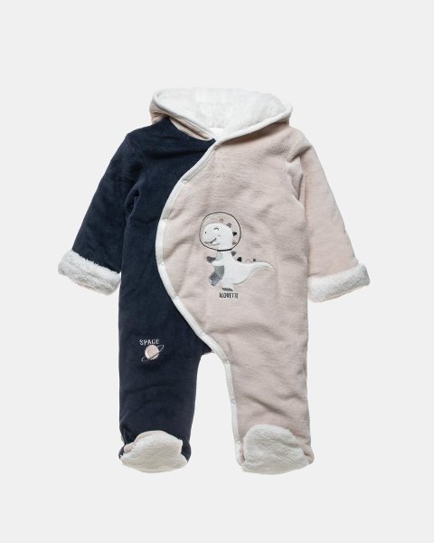 Pramsuit velour Tender Comforts with eco fur details (1-12 months)