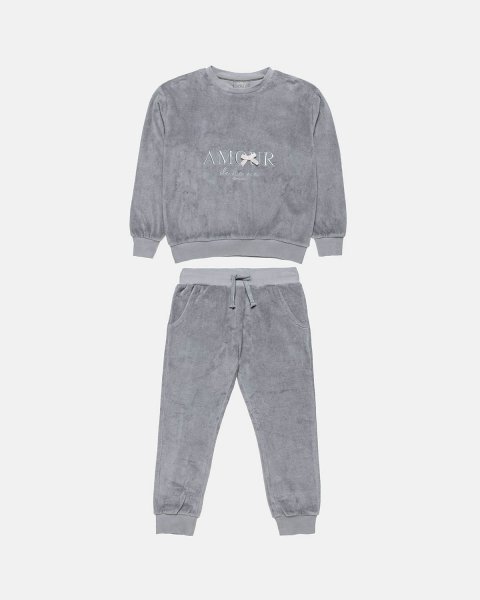 Tracksuit velour with a bow and embroidery (6-16 years)