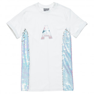 Φόρεμα σε ίσια γραμμή με ιριδίζον σιελ παγιέτες (6-14 ετών)