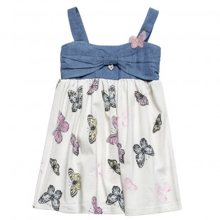 Dress with denim details and butterfly design (18 months-5 years)