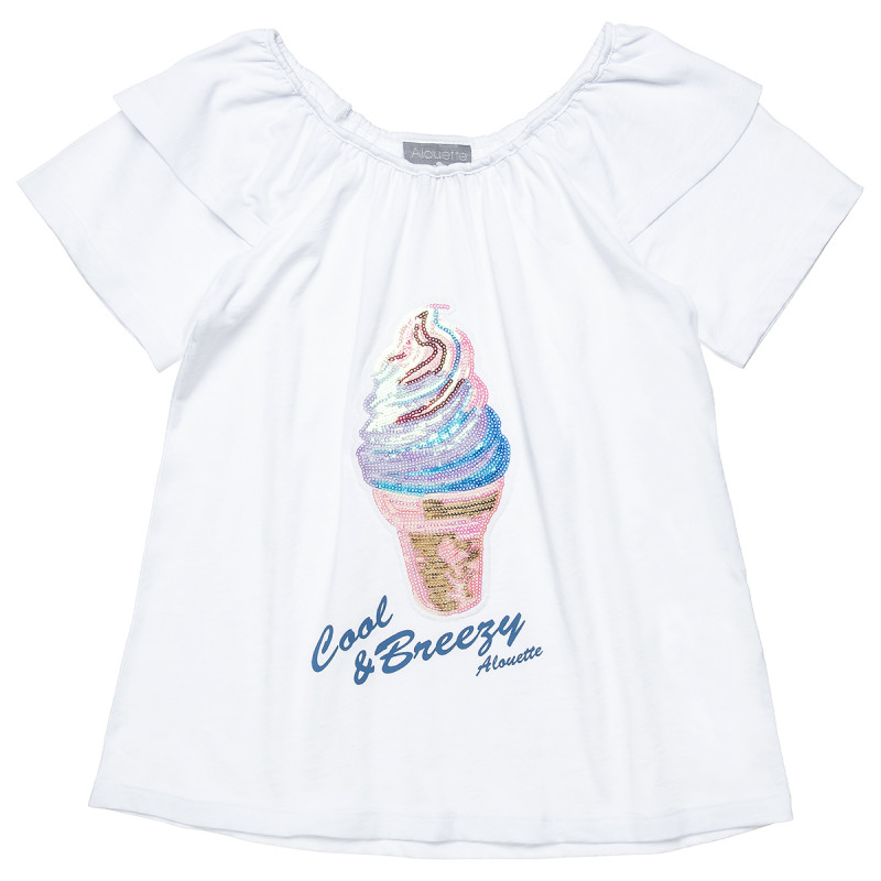 Sequin top with frilled shoulders (6-14 years)