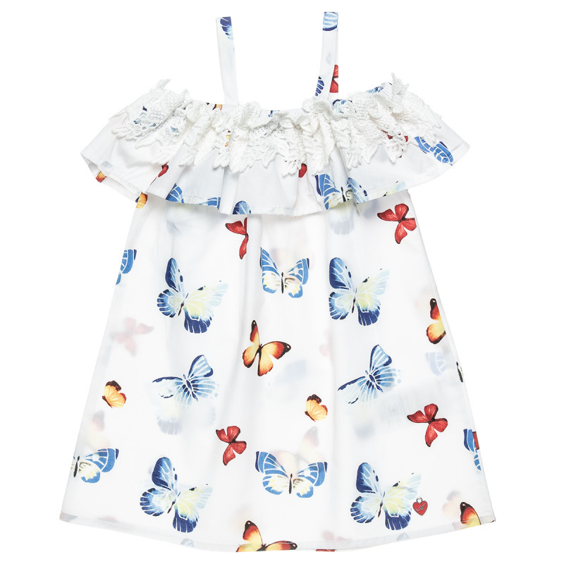 Cotton dress with broderie collar and butterfly pattern (12 months-5 years)