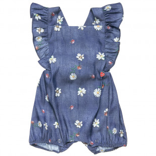 Denim babygrow with frilled shoulders and ladybug print (1-9 months)