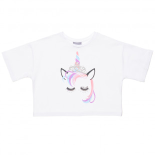 Crop top with foil detail print (6-16 years)