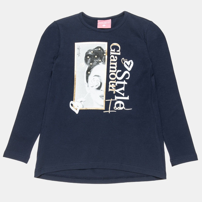 Long sleeve top with pearls and gold print (6-16 years)