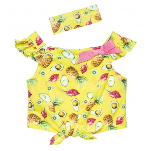 Crop top with frilled shoulders (6-14 years)