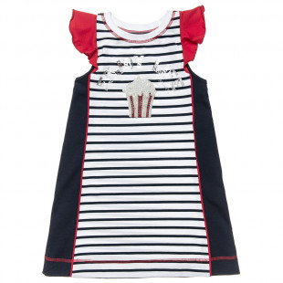 Φόρεμα ριγέ με πέρλες και στρας (6-14 ετών)