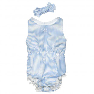 Babygrow with stripes, pom pon and hair ribbon (1-9 months)