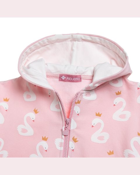 Zip hoodie cotton fleece blend with swan pattern (12 months-5 years)
