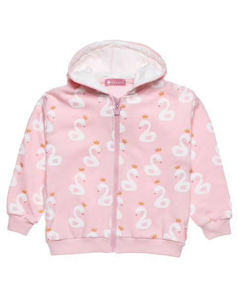 Zip hoodie cotton fleece blend with swan pattern (12 months-5 years)