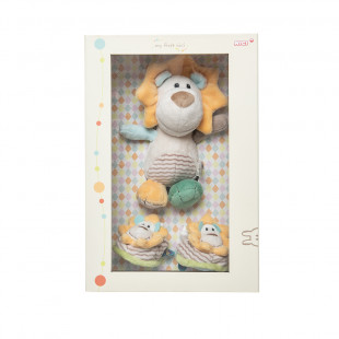 Gift Set plush toy lion and baby booties with rattle (0+ months)