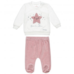 Σετ βελουτέ μπλούζα με κέντημα αστέρι και παντελονάκι με κλειστά ποδαράκια (3-18 μηνών)