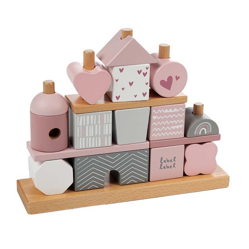 Toy label label from natural wood pink house cubes (18+ months)