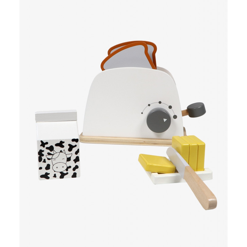 Toy Tryco wooden toaster with bread and butter