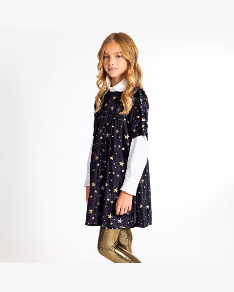 Dress velour with all over star (6-14 years)