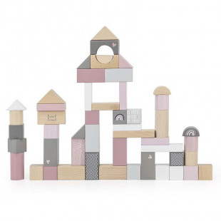 Toy label label from natural wood pink cubes 50pcs (18+ months)