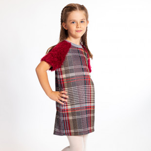 Φόρεμα καρό με μοχέρ μανίκια (6-14 ετών)