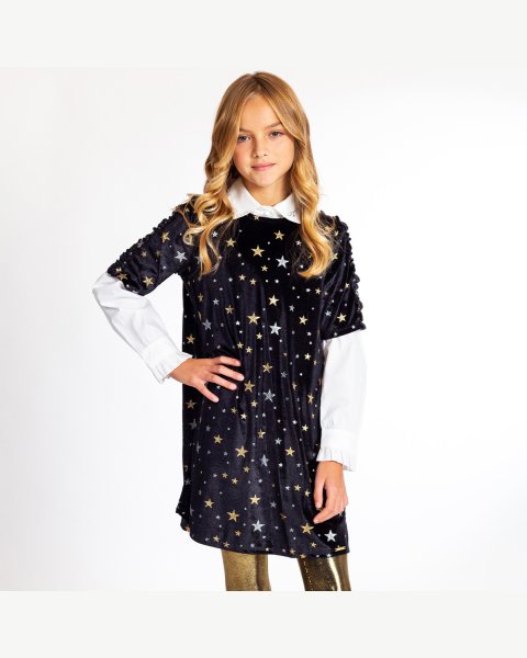 Dress velour with all over star (6-14 years)