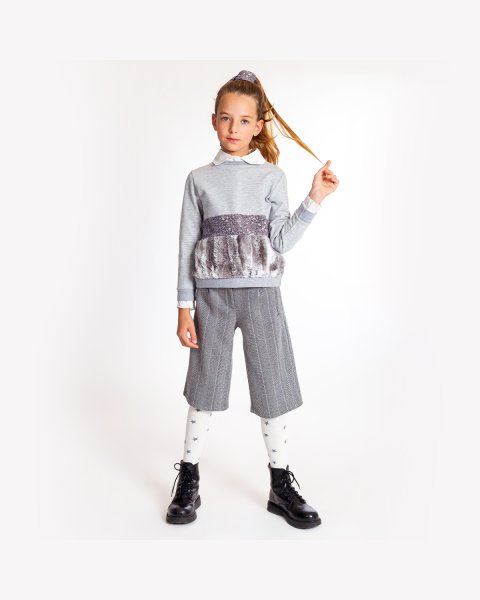 Trousers pied de poule fabric and detachable belt (6-14 years)