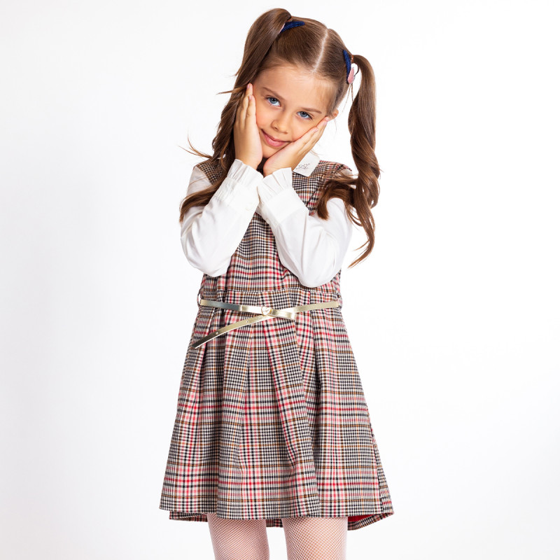 Dress with check design and belt (6-12 years)