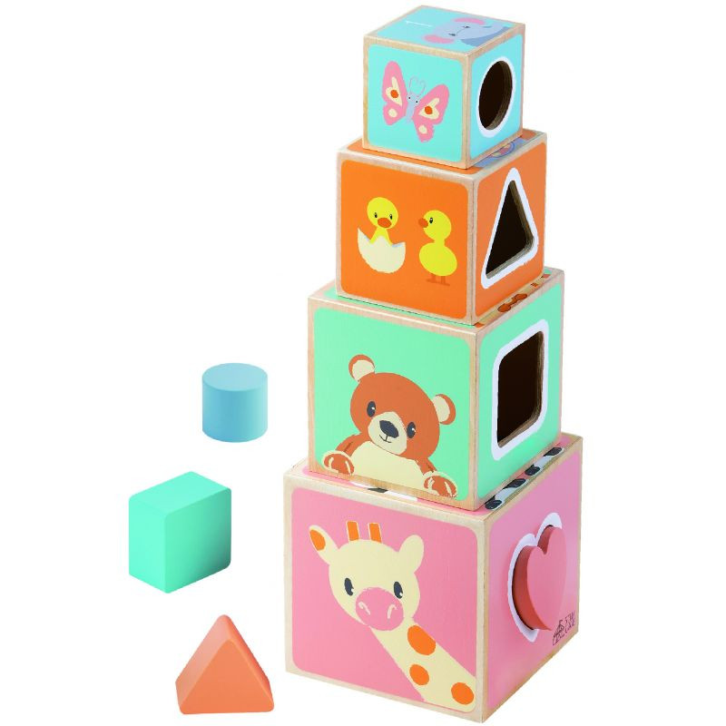 Toy Studio Circus From Natural Wood, Wooden Stacking Cubes