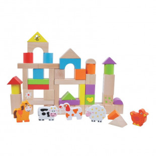 Toy Jumini from natural wood farm building blocks (1+ years)